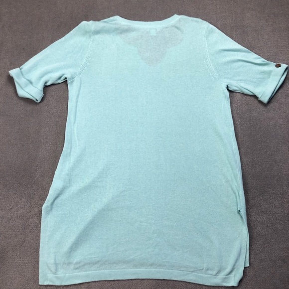 J Jill Aqua Short Cuffed Sleeve Linen Blend Knit Tunic Beachy Coastal size S - Picture 2 of 9